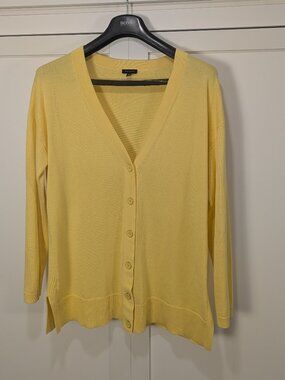 Talbots Butter Yellow Cardigan | Lightweight Cotton Blend Classic | Sz L